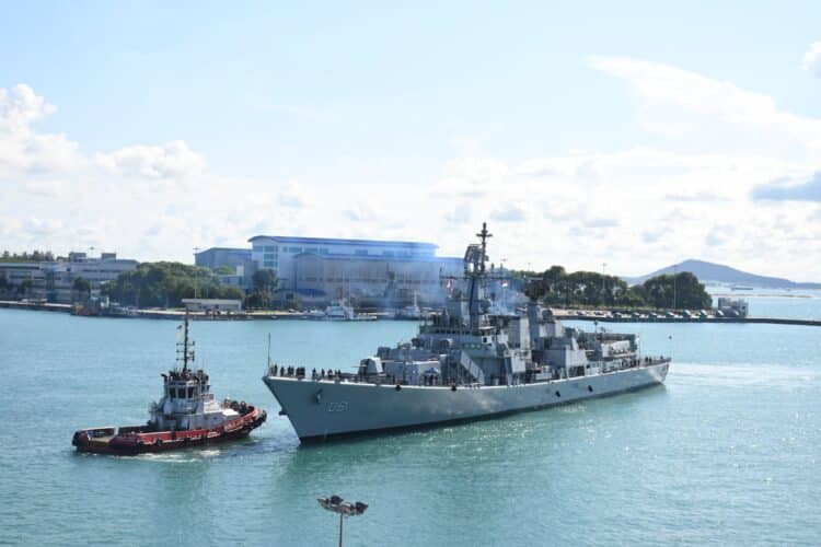 Eastern Fleet's Powerplay: INS Delhi, Shakti, and Kiltan Dock in Singapore
