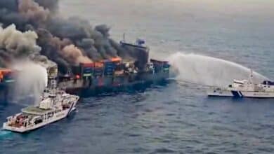 Indian Authorities Work Urgently to Tow Flaming Vessel Away from Coast