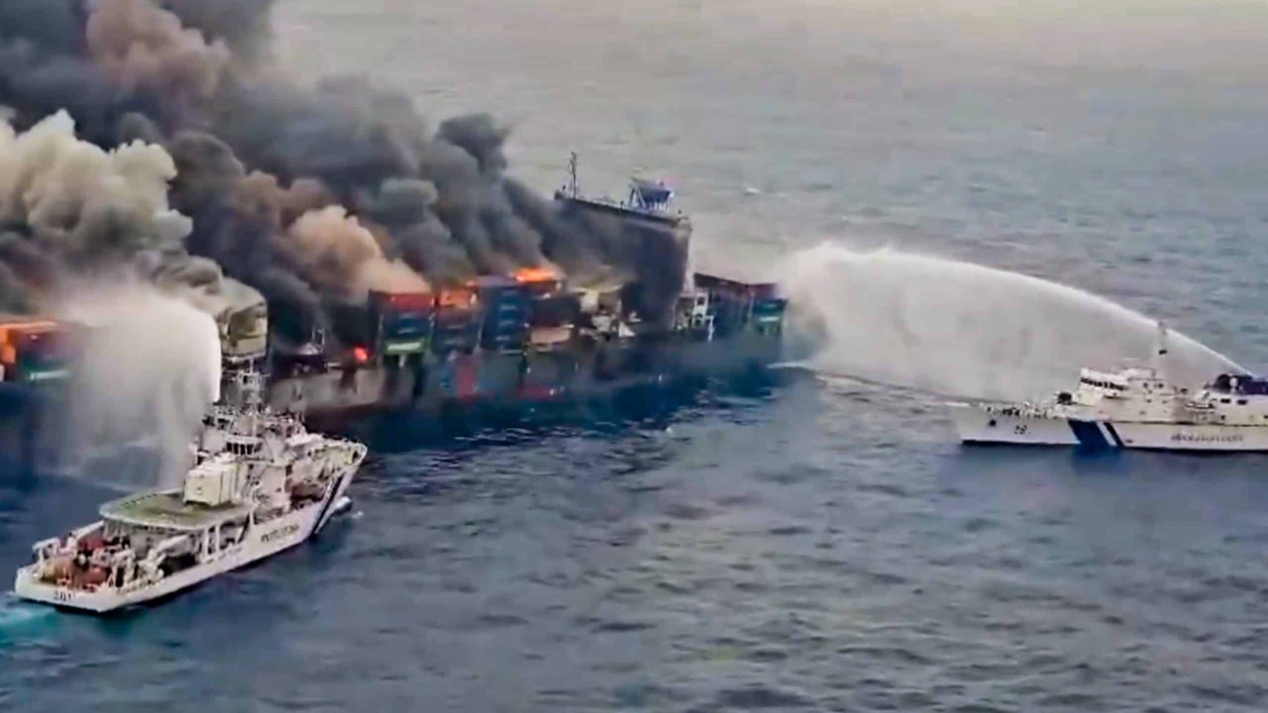 Indian Authorities Work Urgently to Tow Flaming Vessel Away from Coast
