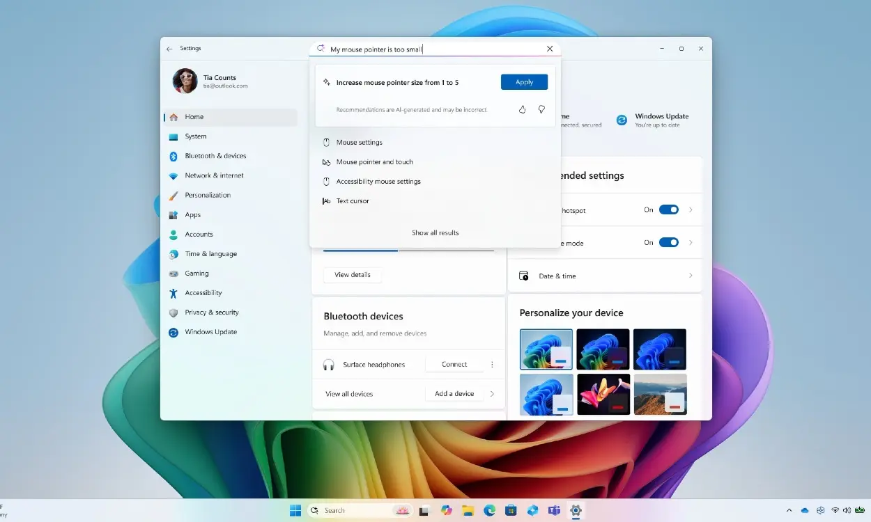 Windows 11 Copilot+ PCs Integrate AI Agent in Settings
