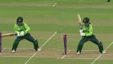 Watch the Comical Moment: Pakistan's Nashra Sandhu Loses Wicket in Unusual Style