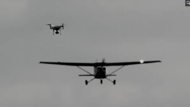 A drone flies