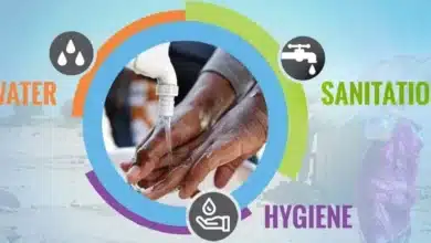 Infographic showing WHO statistics on global water sanitation and hygiene access gaps with regional disparities