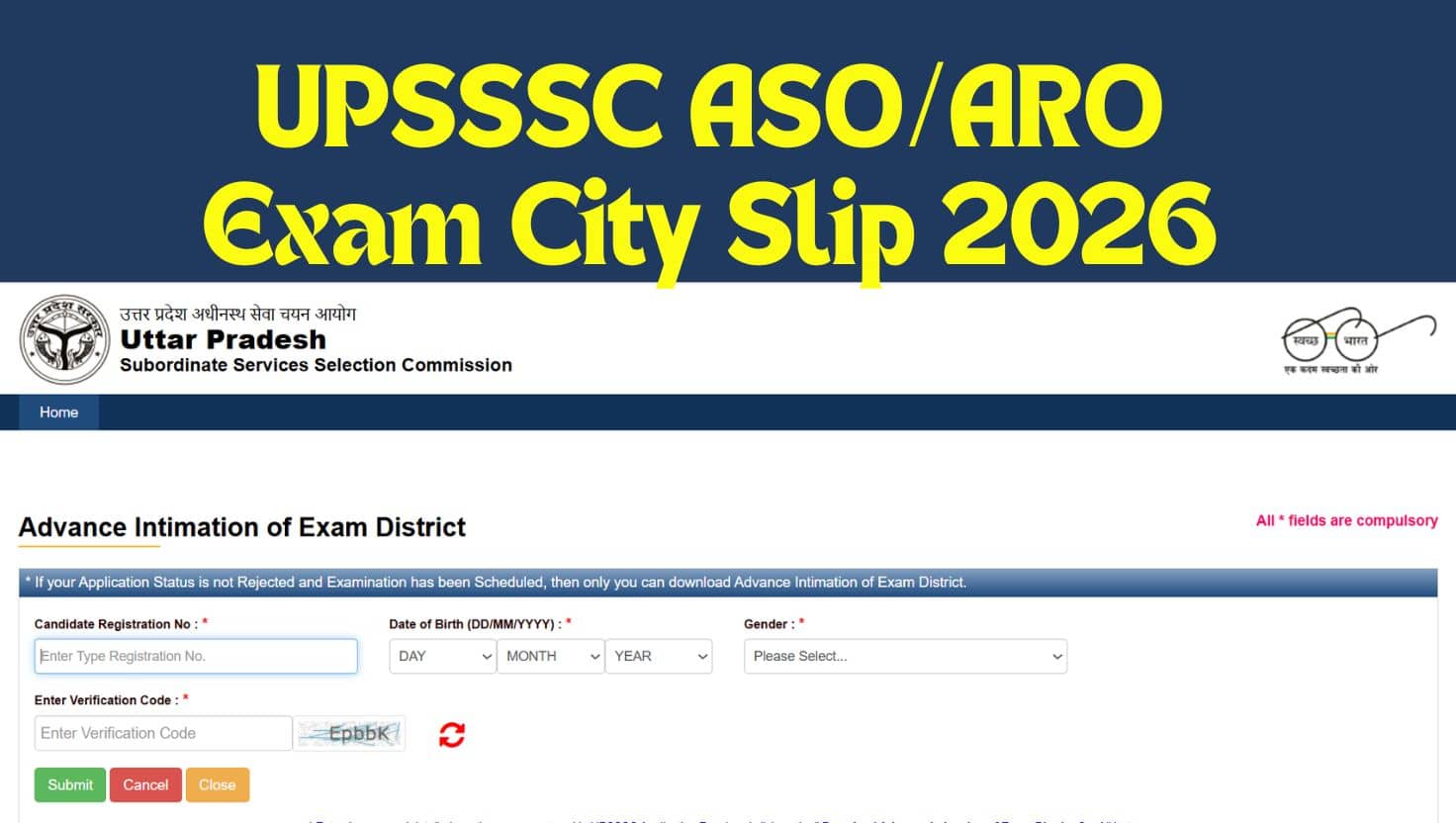 UPSSSC ASO exam city slip 2026