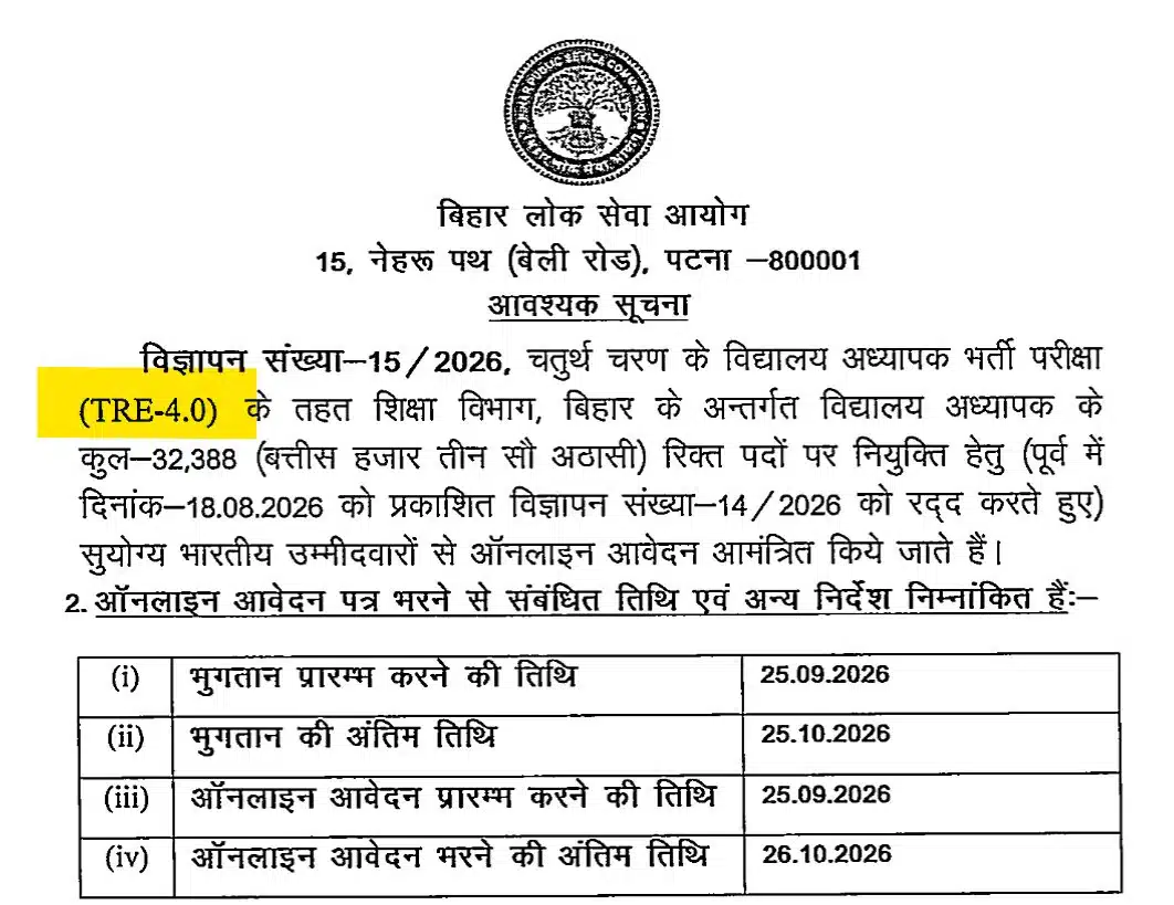 BPSC TRE-4 notification 2026