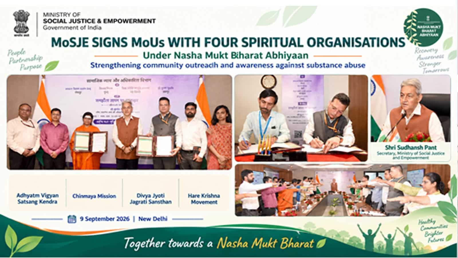 Government Partners with Spiritual Organizations for Drug-Free India