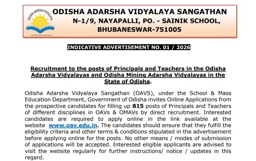 OAVS teacher recruitment 2026