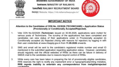 RRB Technician Application Status 2026