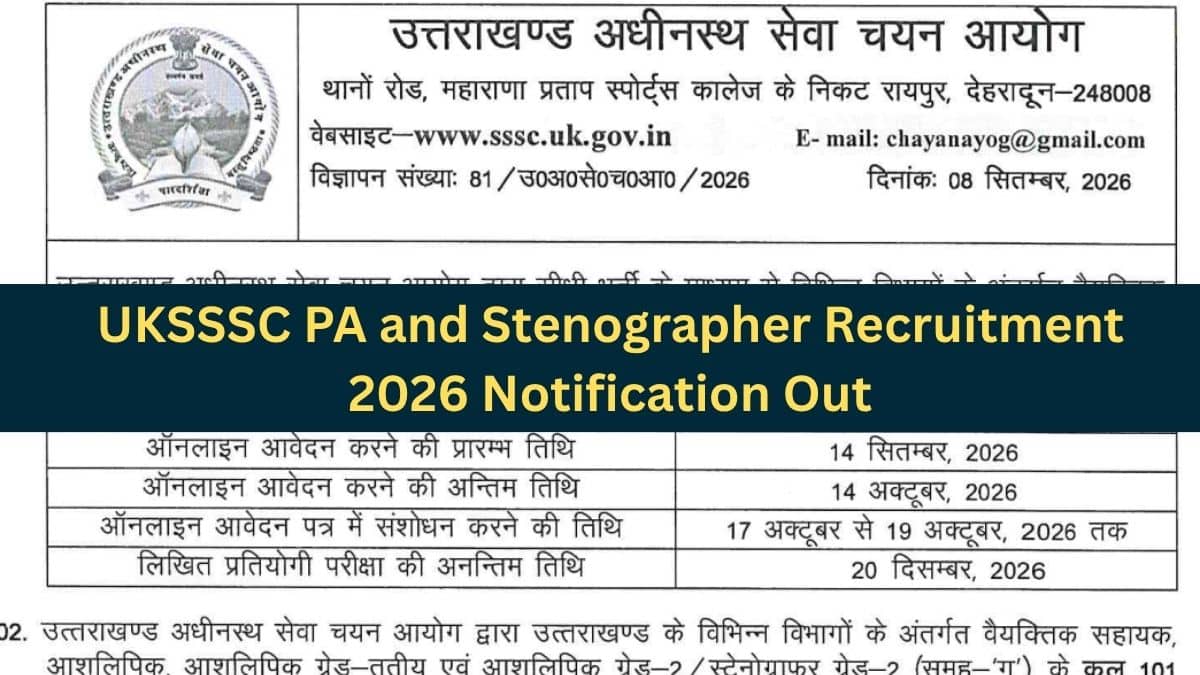 UKSSSC PA and Stenographer Recruitment 2026