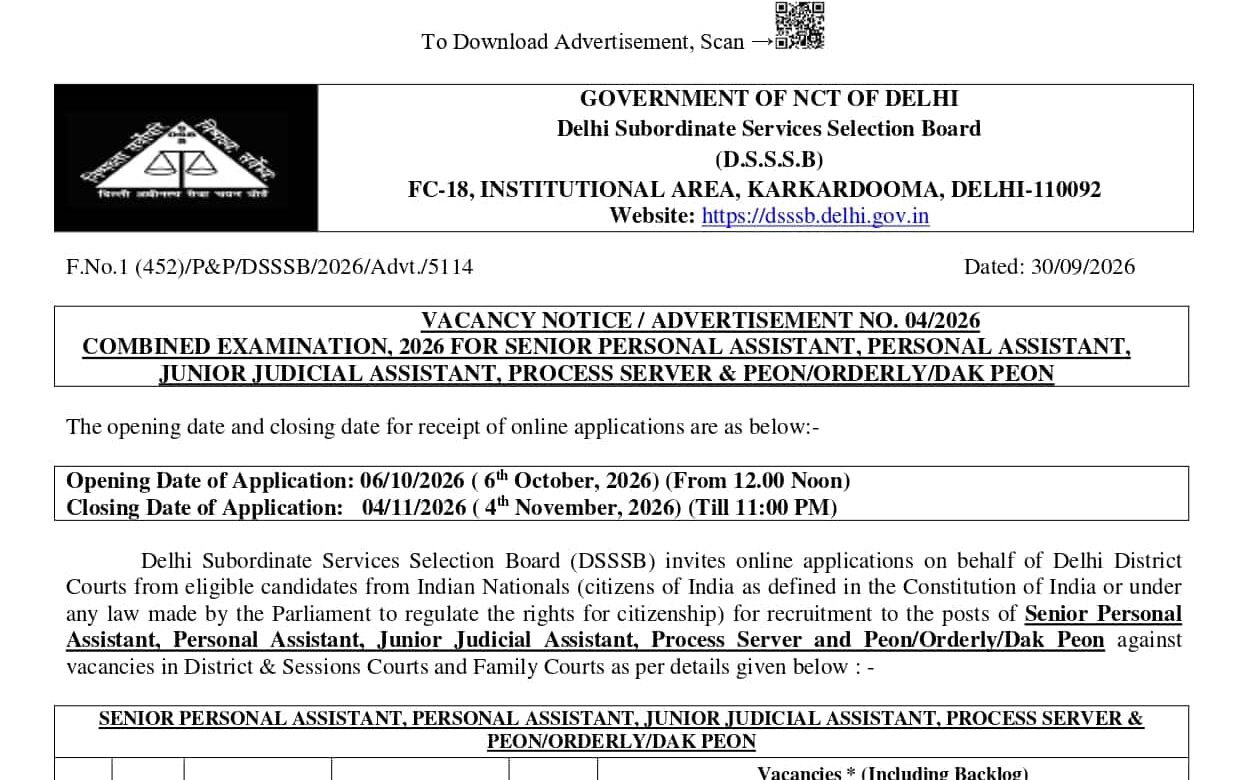 DSSSB Court Recruitment 2026